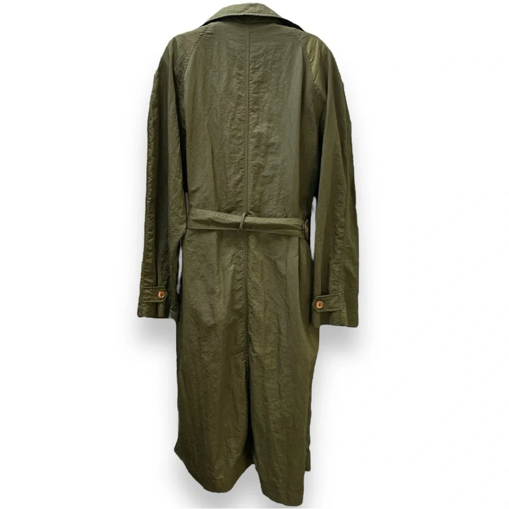 Nordstrom unisex Trench metallic vintage **XL olive green 90s Y2K crinkle belted